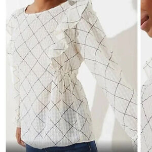 *NWT* LOFT White and Black Ruffle Top